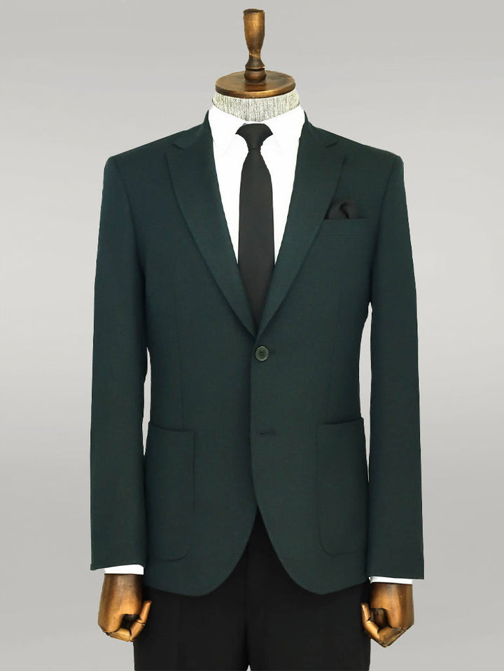 WSS Textured Slim Fit Peak Lapel Green Men Blazer  - Singen