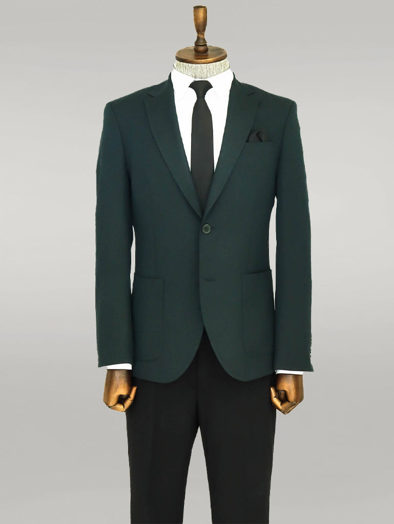 WSS Textured Slim Fit Peak Lapel Green Men Blazer  - Singen