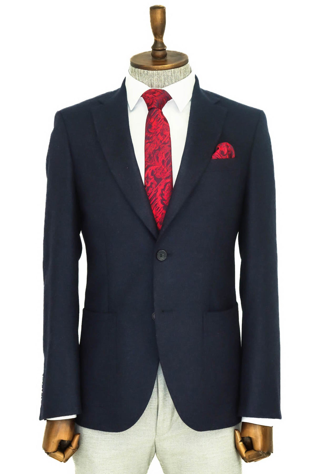 WSS Slim Fit Plain Wide Lapel Navy Blue Men Wool Blazer  - Singen