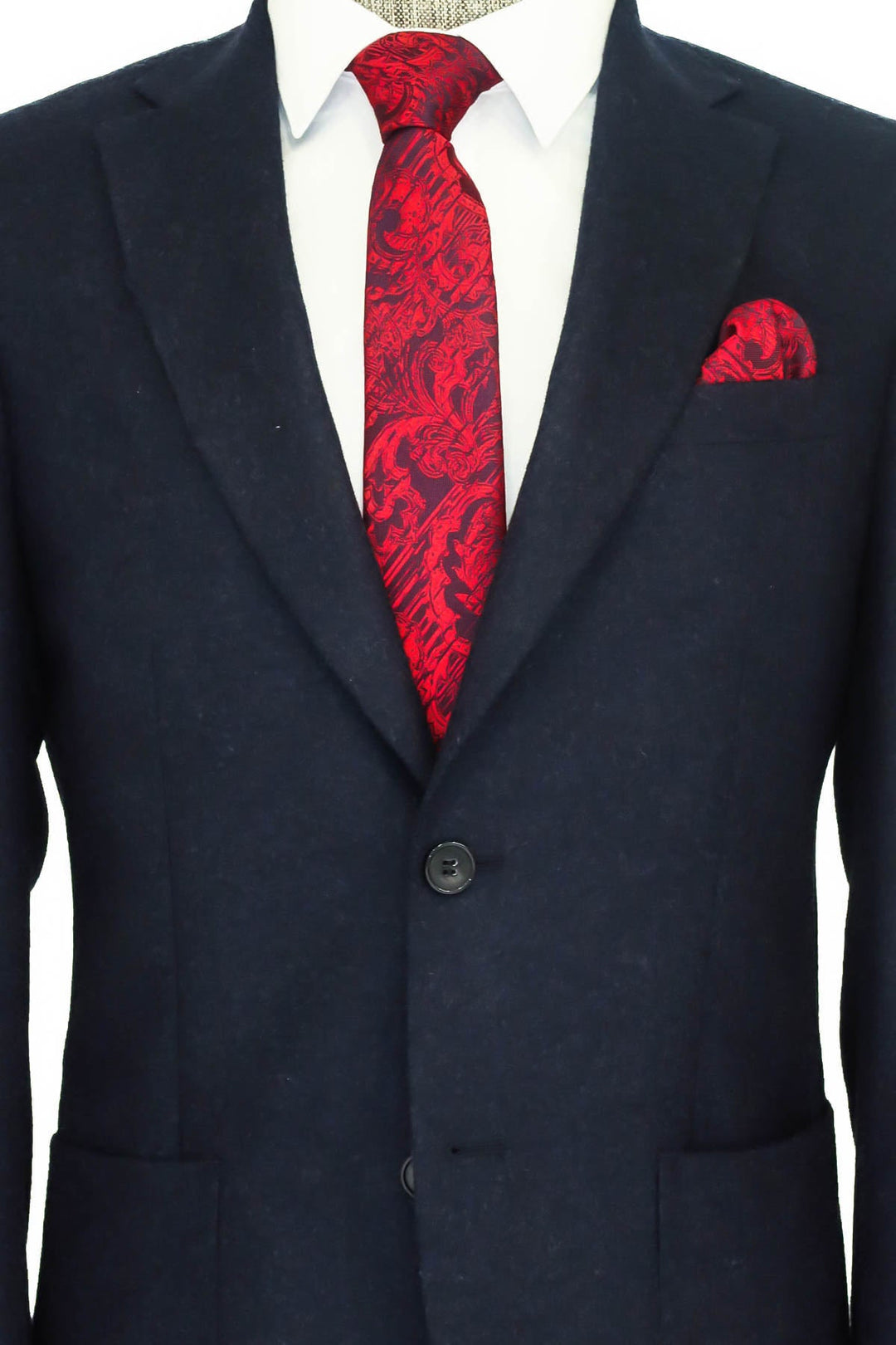 WSS Slim Fit Plain Wide Lapel Navy Blue Men Wool Blazer  - Singen