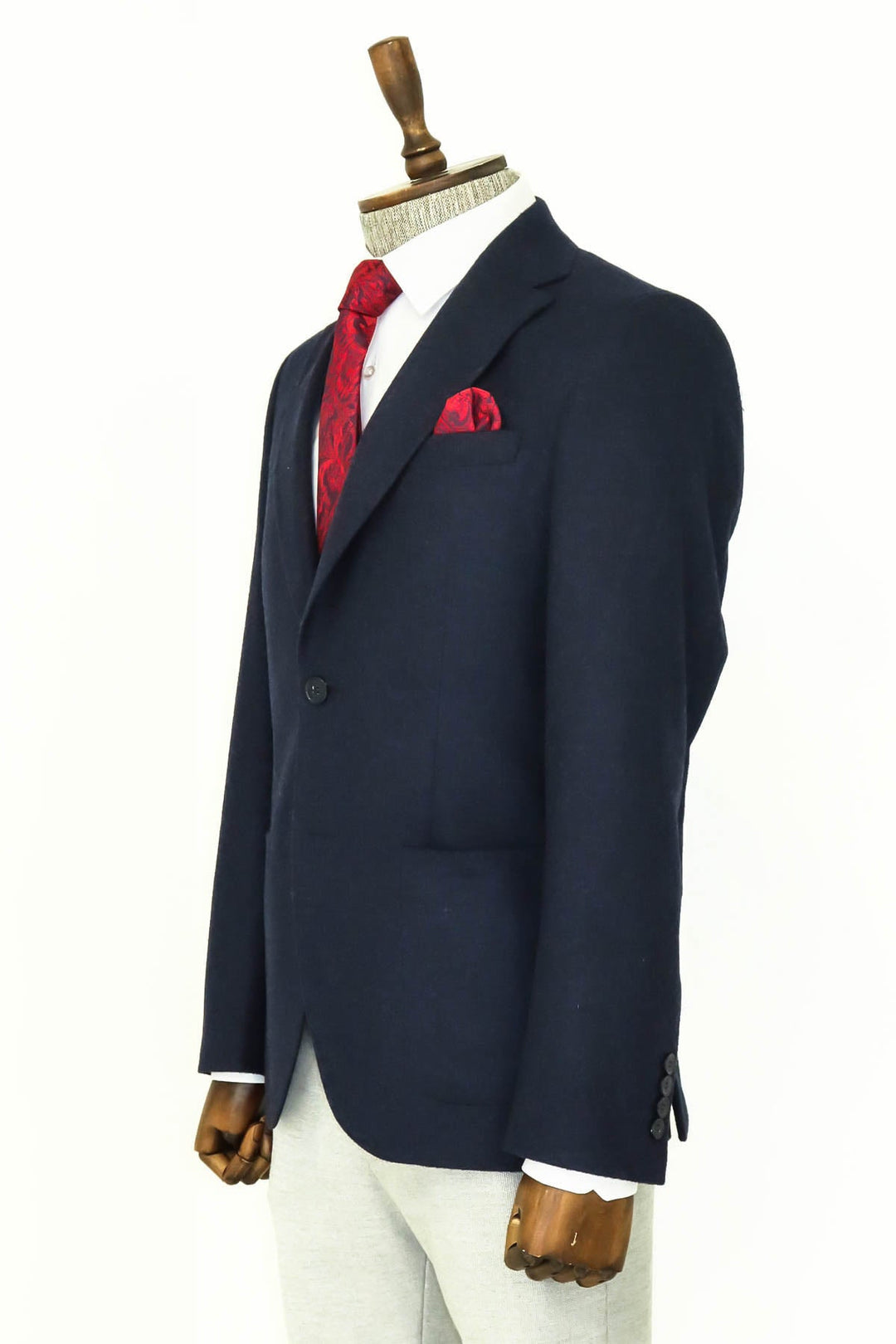 WSS Slim Fit Plain Wide Lapel Navy Blue Men Wool Blazer  - Singen