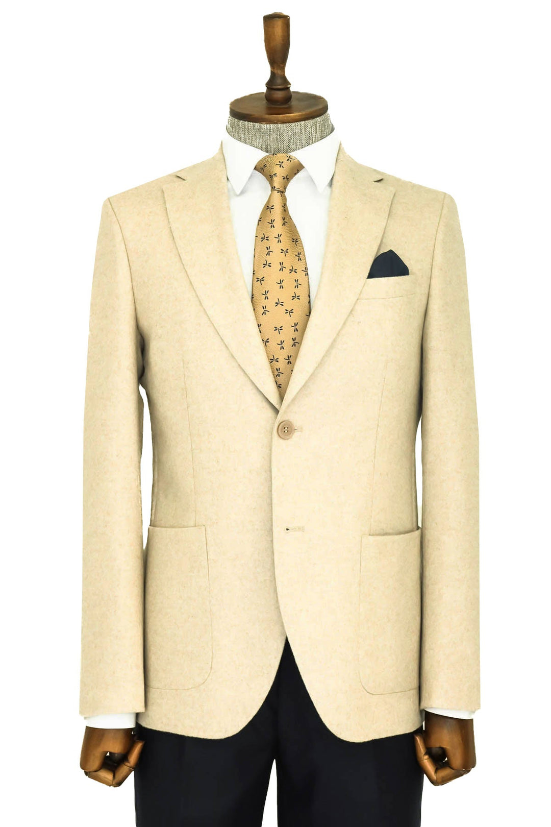 WSS Slim Fit Plain Wide Lapel Cream Men Wool Blazer  - Singen