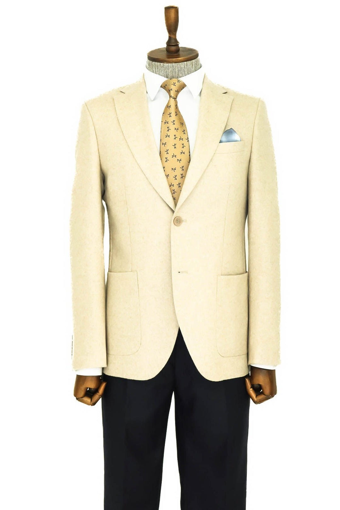 WSS Slim Fit Plain Wide Lapel Cream Men Wool Blazer  - Singen