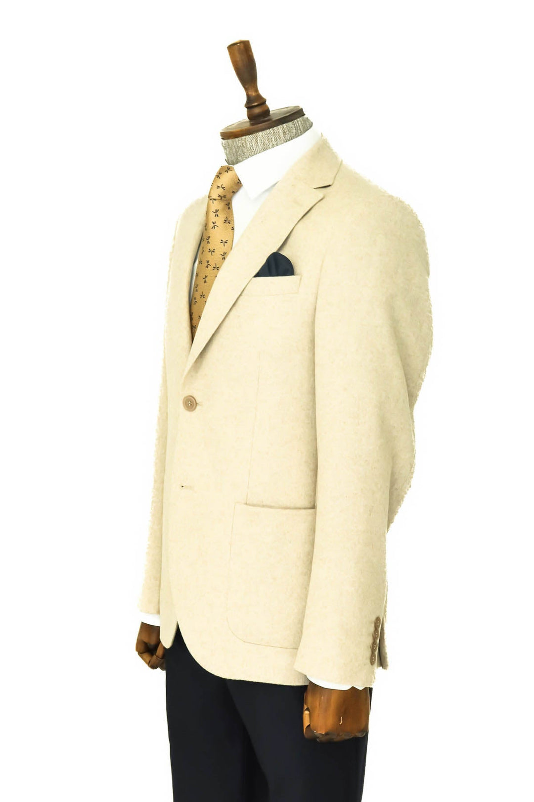 WSS Slim Fit Plain Wide Lapel Cream Men Wool Blazer  - Singen