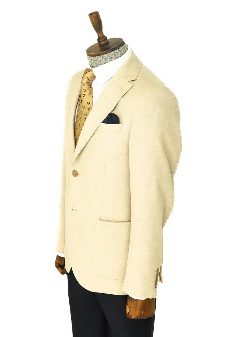 WSS Slim Fit Plain Wide Lapel Cream Men Wool Blazer  - Singen