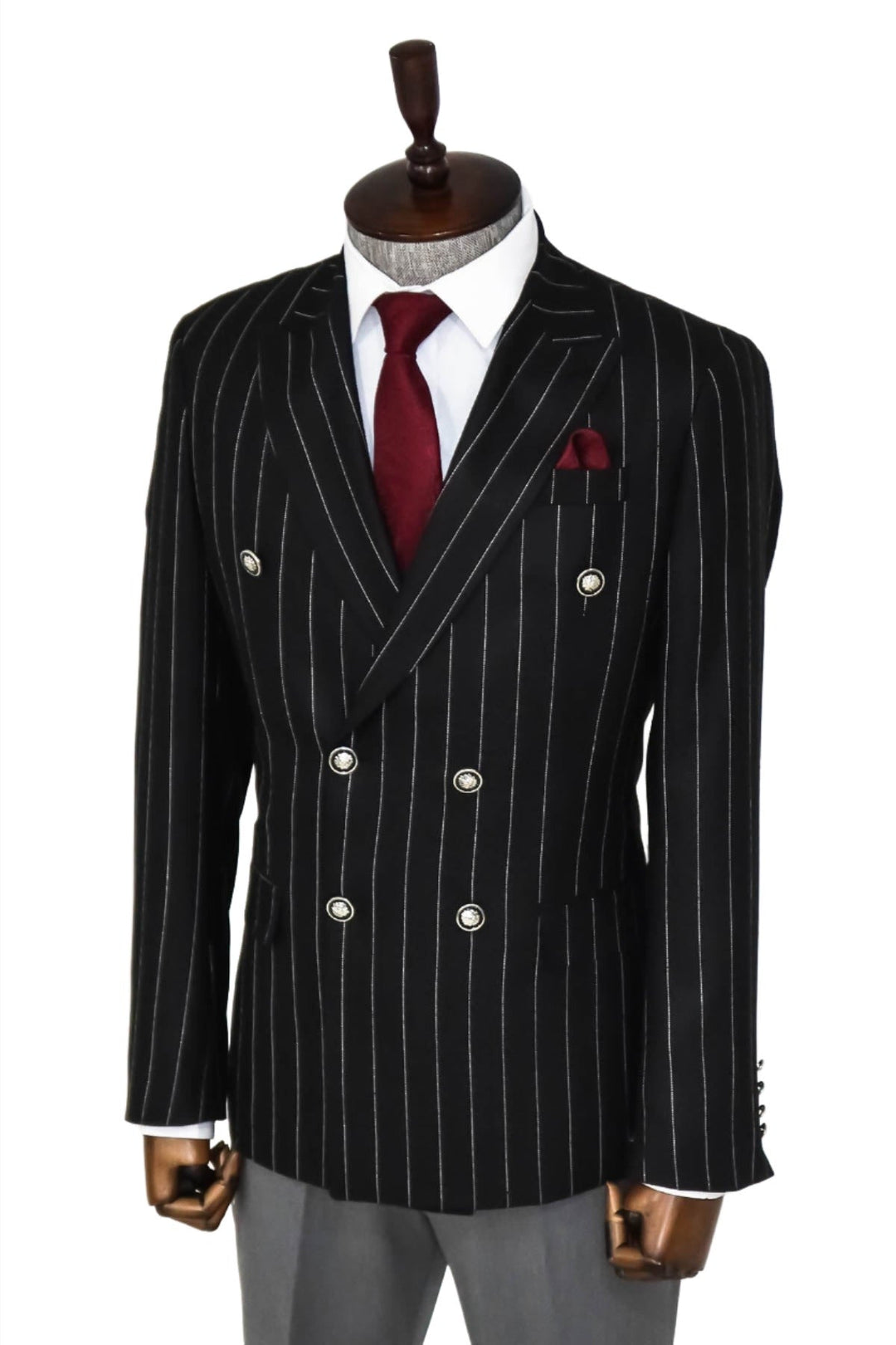 WSS Double Breasted Slim Fit Striped Black Men Blazer  - Singen