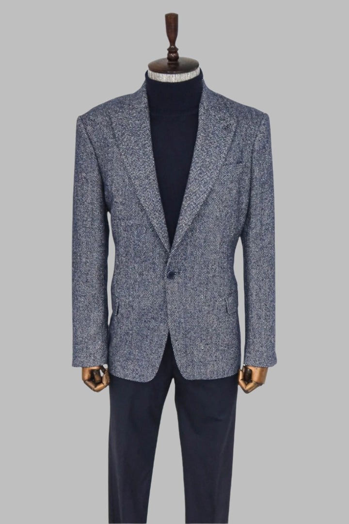 WSS Houndstooth Pattern Wool Blue Men Blazer  - Singen