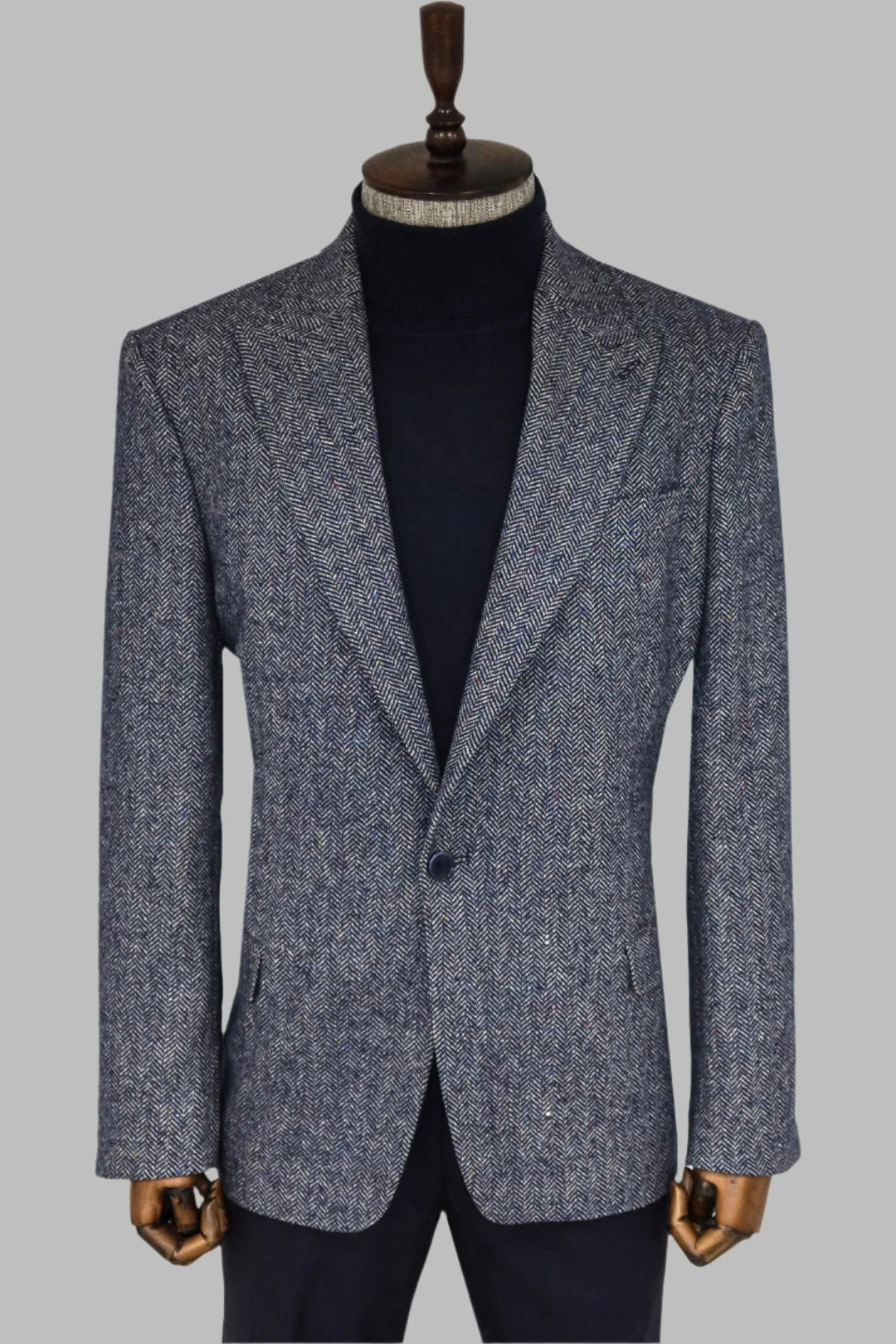 WSS Houndstooth Pattern Wool Blue Men Blazer  - Singen