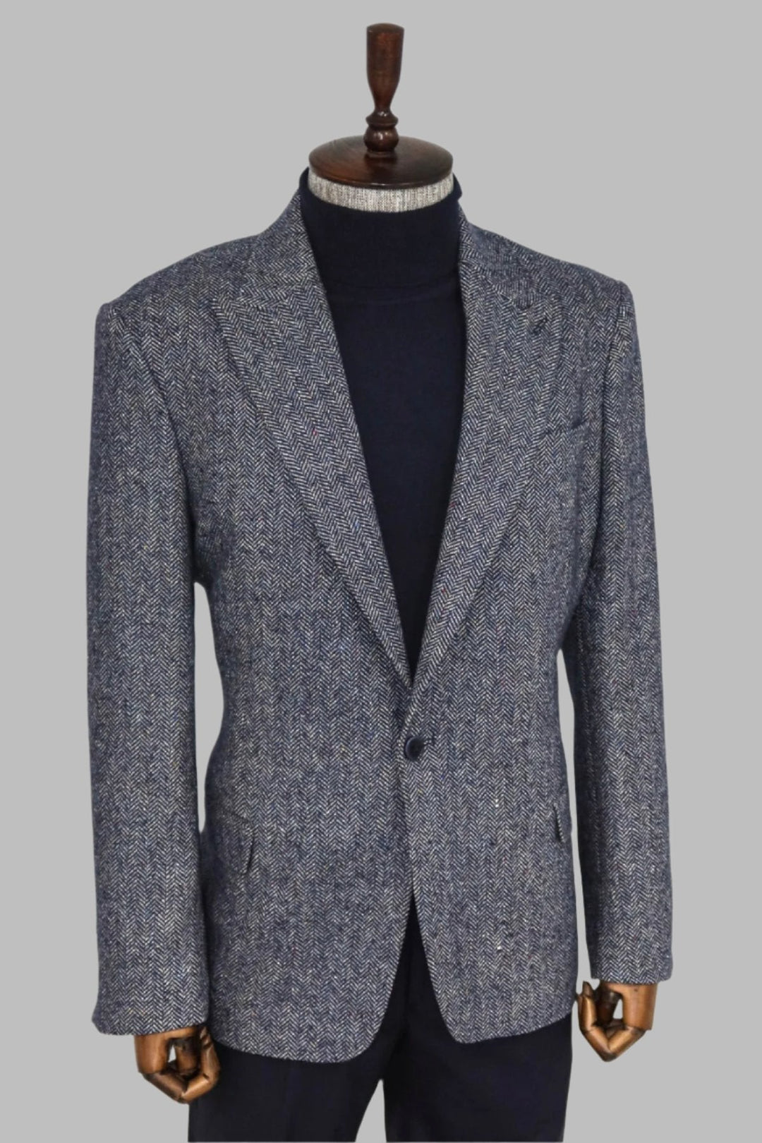 WSS Houndstooth Pattern Wool Blue Men Blazer  - Singen