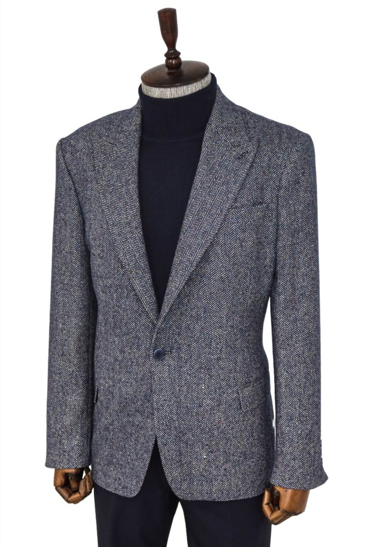 WSS Houndstooth Pattern Wool Blue Men Blazer  - Singen