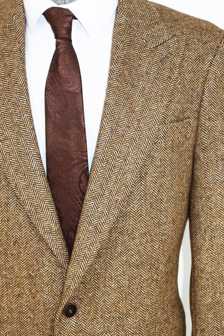 WSS Houndstooth Pattern Wool Light Brown Men Blazer  - Singen