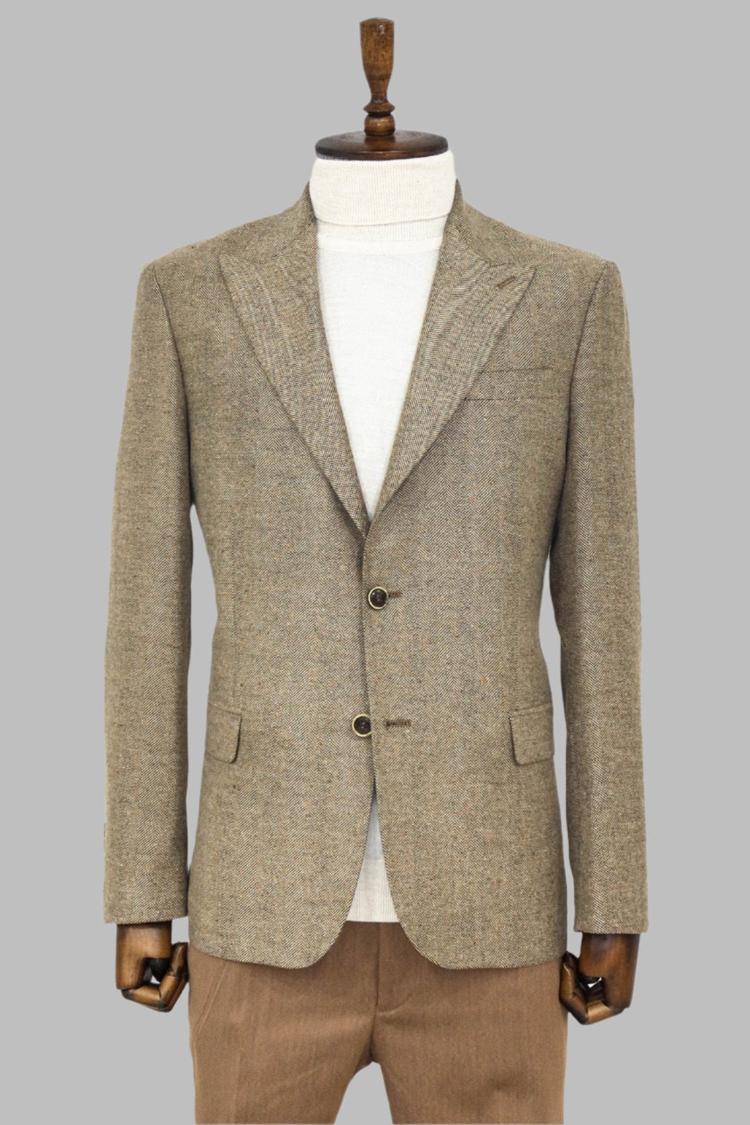 WSS Houndstooth Pattern Wool Cream Men Blazer  - Singen