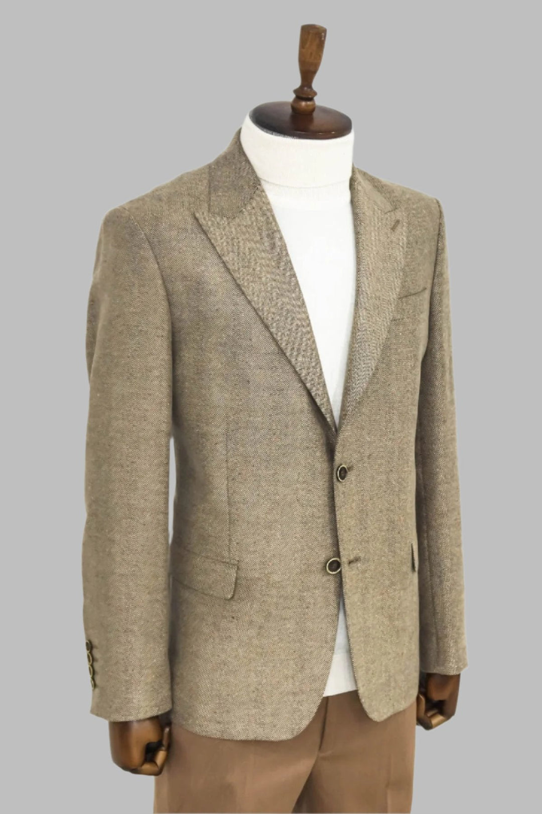 WSS Houndstooth Pattern Wool Cream Men Blazer  - Singen