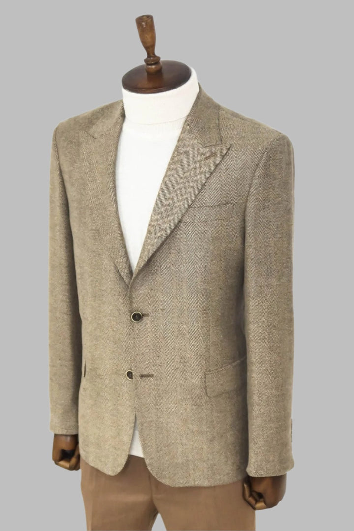 WSS Houndstooth Pattern Wool Cream Men Blazer  - Singen