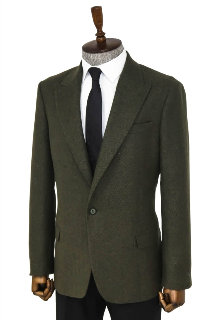 WSS Houndstooth Wool Dark Green Men Blazer  - Singen