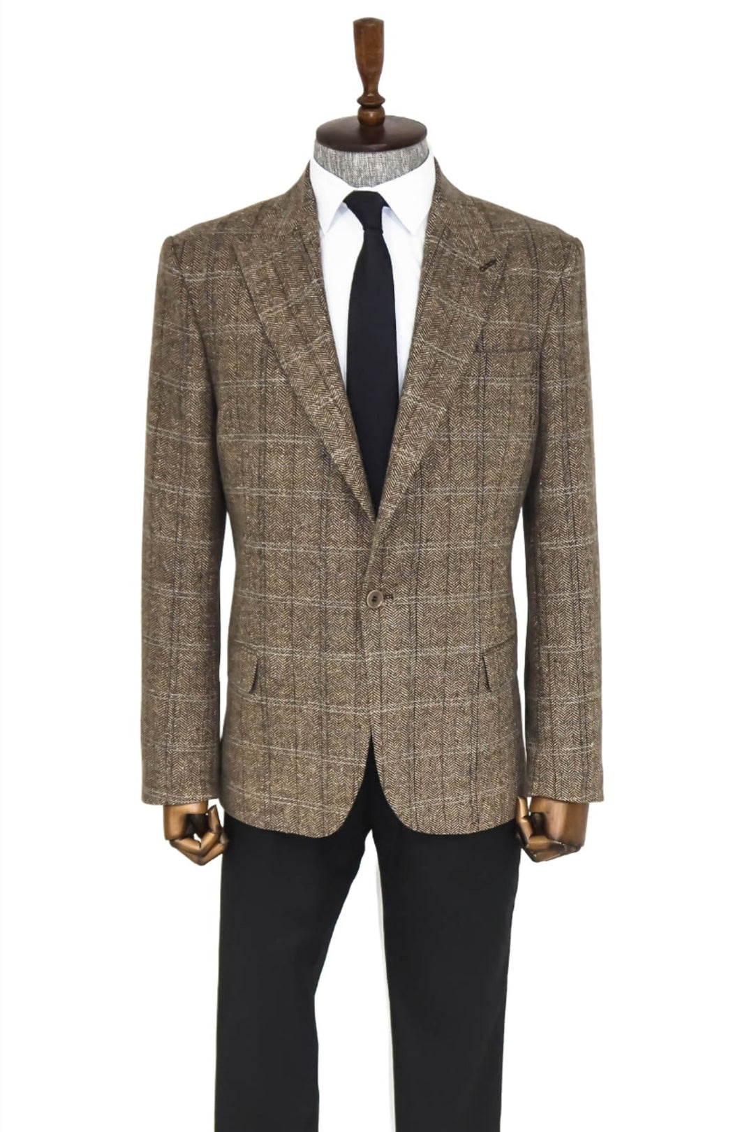 WSS Herringbone Slim Fit Wool Brown Men Blazer  - Singen