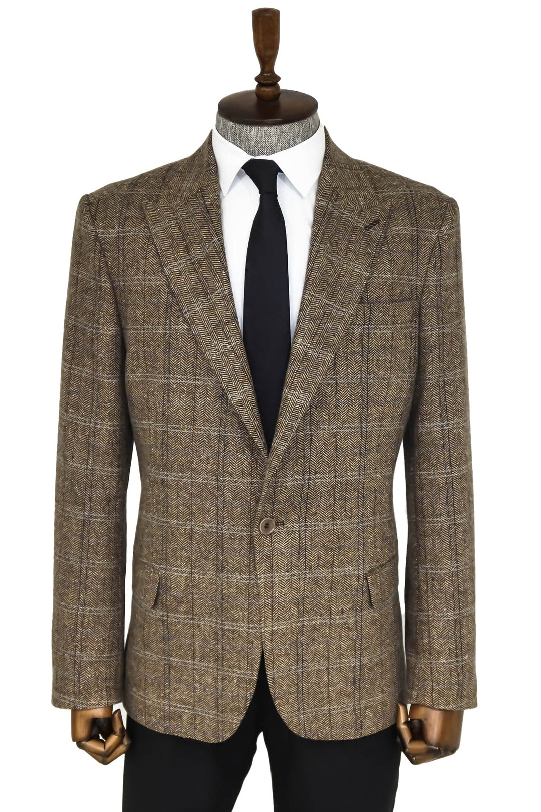 WSS Herringbone Slim Fit Wool Brown Men Blazer  - Singen