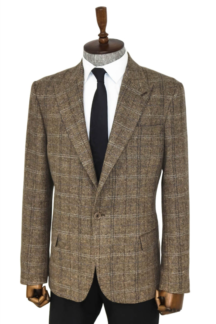 WSS Herringbone Slim Fit Wool Brown Men Blazer  - Singen