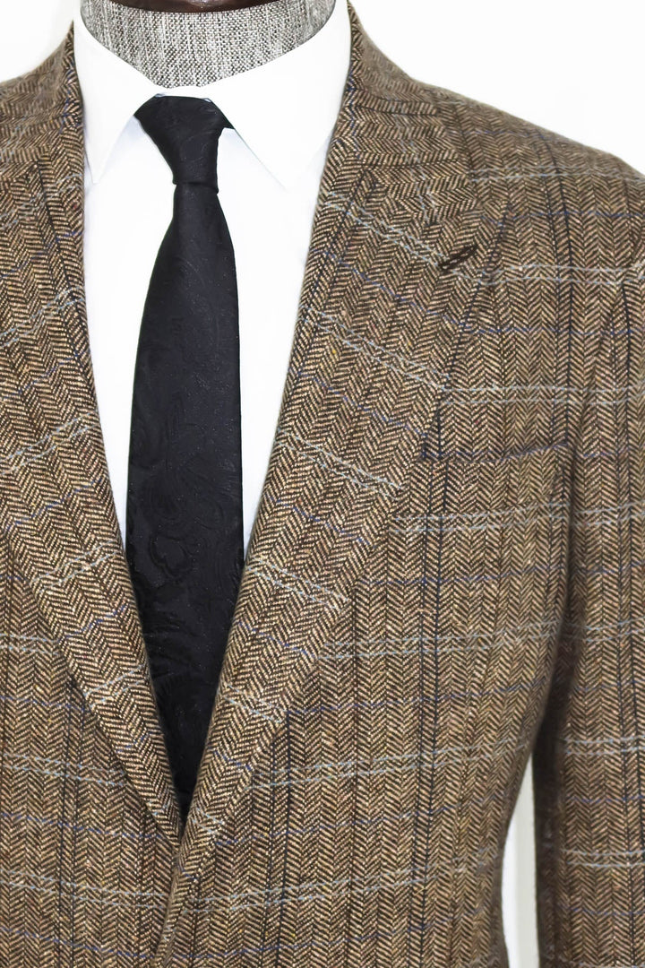 WSS Herringbone Slim Fit Wool Brown Men Blazer  - Singen