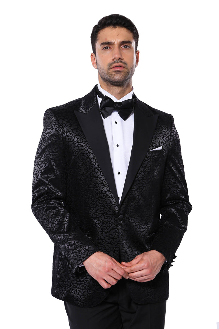 WSS Black Floral Patterned Party Men's Blazer  - Singen