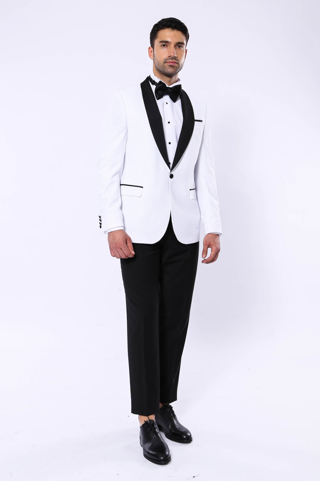 WSS Slim Fit Shawl Lapel Shiny White Men Prom Blazer - Singen