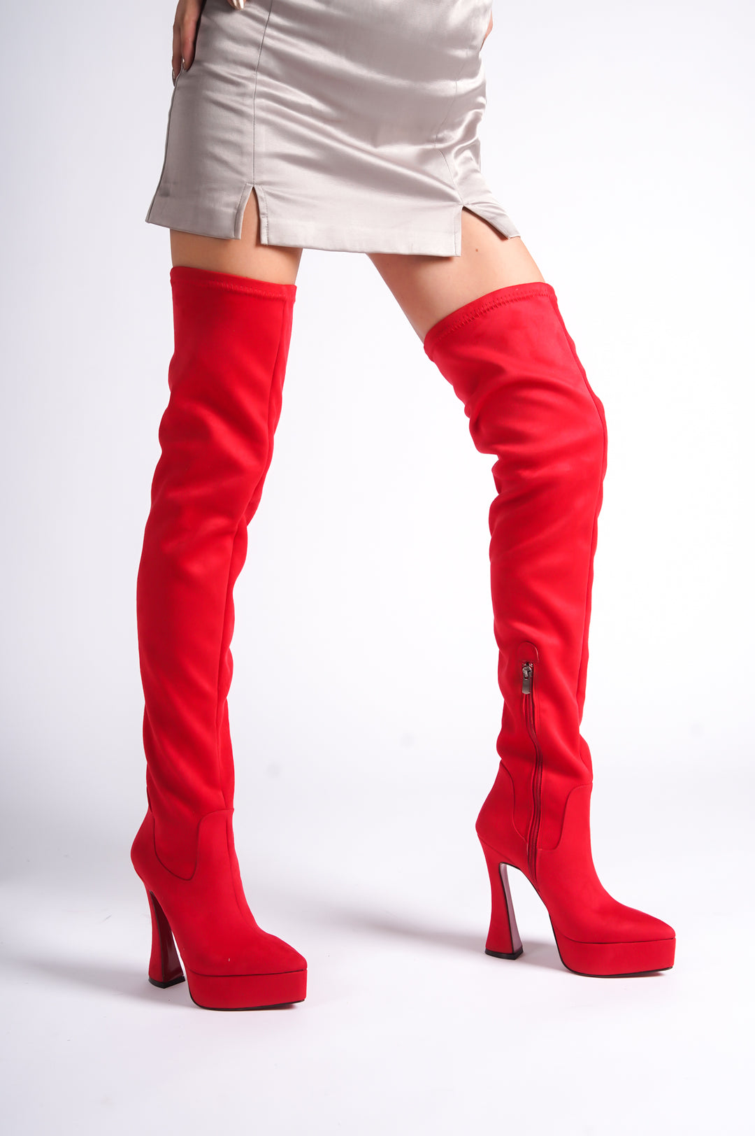 DSM Bronze red suede stretch over-the-knee platform women's boots - Boston