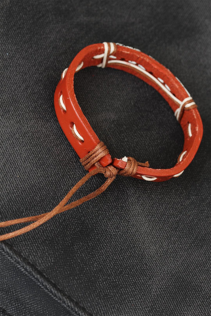 EBJ Brown Leather Bracelet with Marble Stone - Oraiókastro