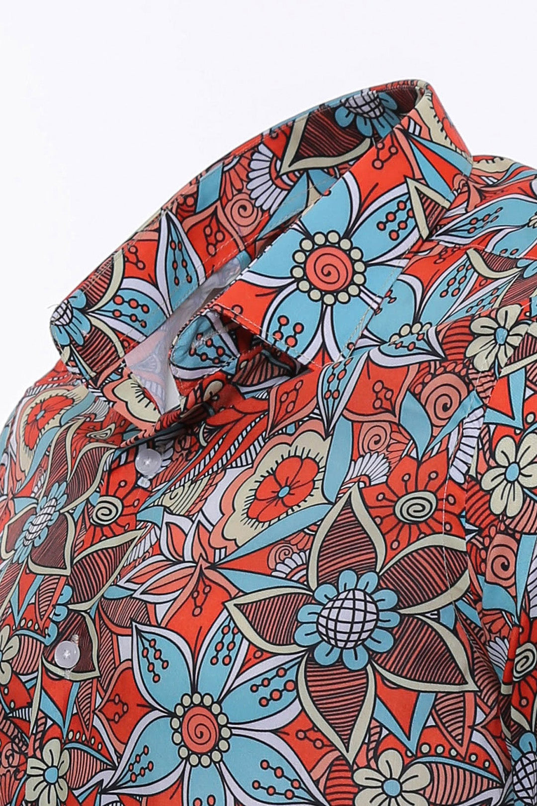 WSS Blue Floral Slim-Fit Long Sleeve Red Men Shirt  - Singen