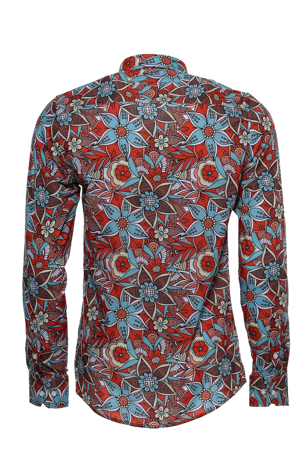 WSS Blue Floral Slim-Fit Long Sleeve Red Men Shirt  - Singen