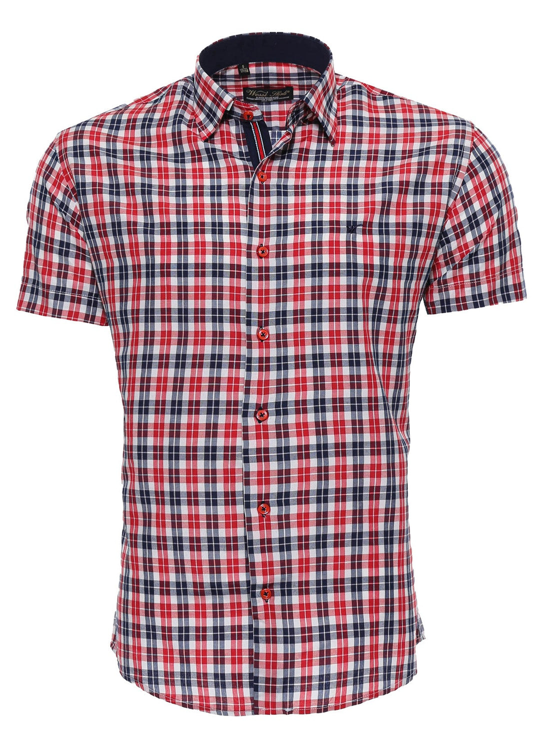 WSS Checked Short Sleeves Navy Blue Men Shirt  - Singen