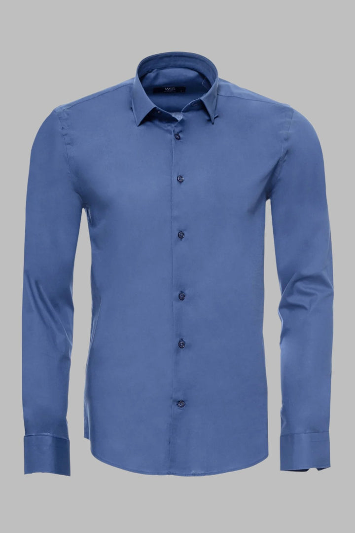 WSS Long Sleeve Slim-Fit Navy Blue Men Shirt  - Singen