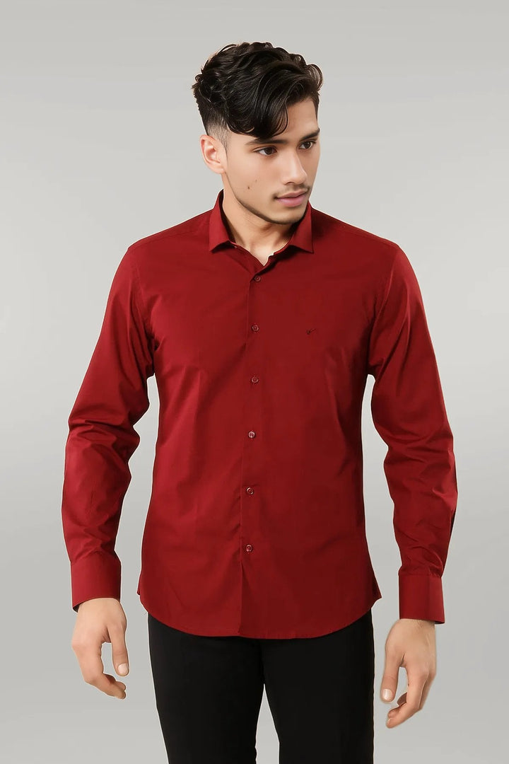 WSS Plain Slim Fit Clarret Red Men Shirt - Singen