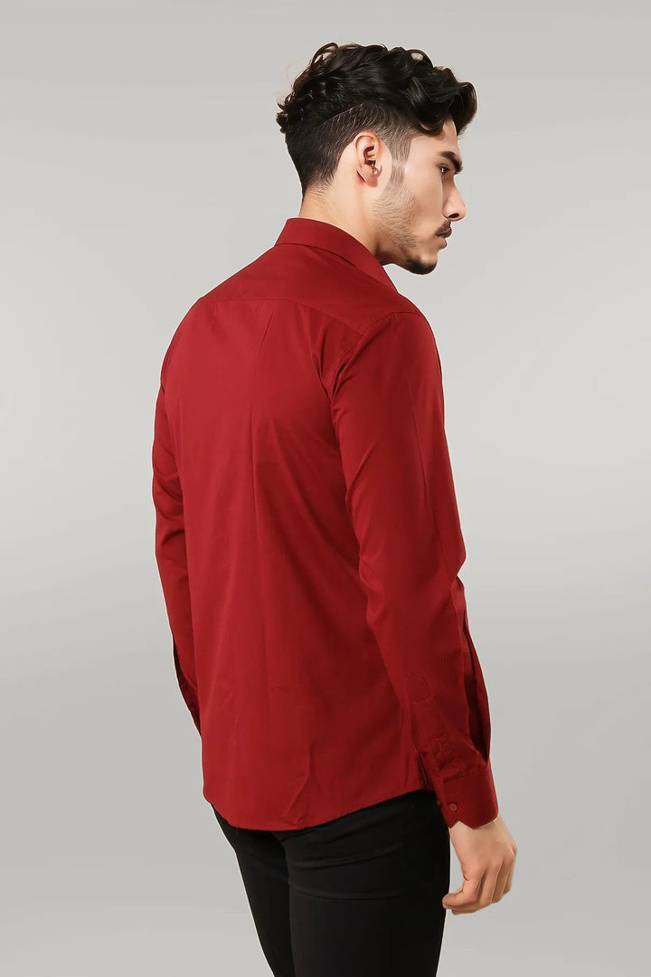 WSS Plain Slim Fit Clarret Red Men Shirt - Singen