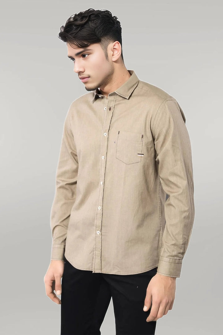 WSS Cotton Long Sleeves Beige Men Shirt  - Singen