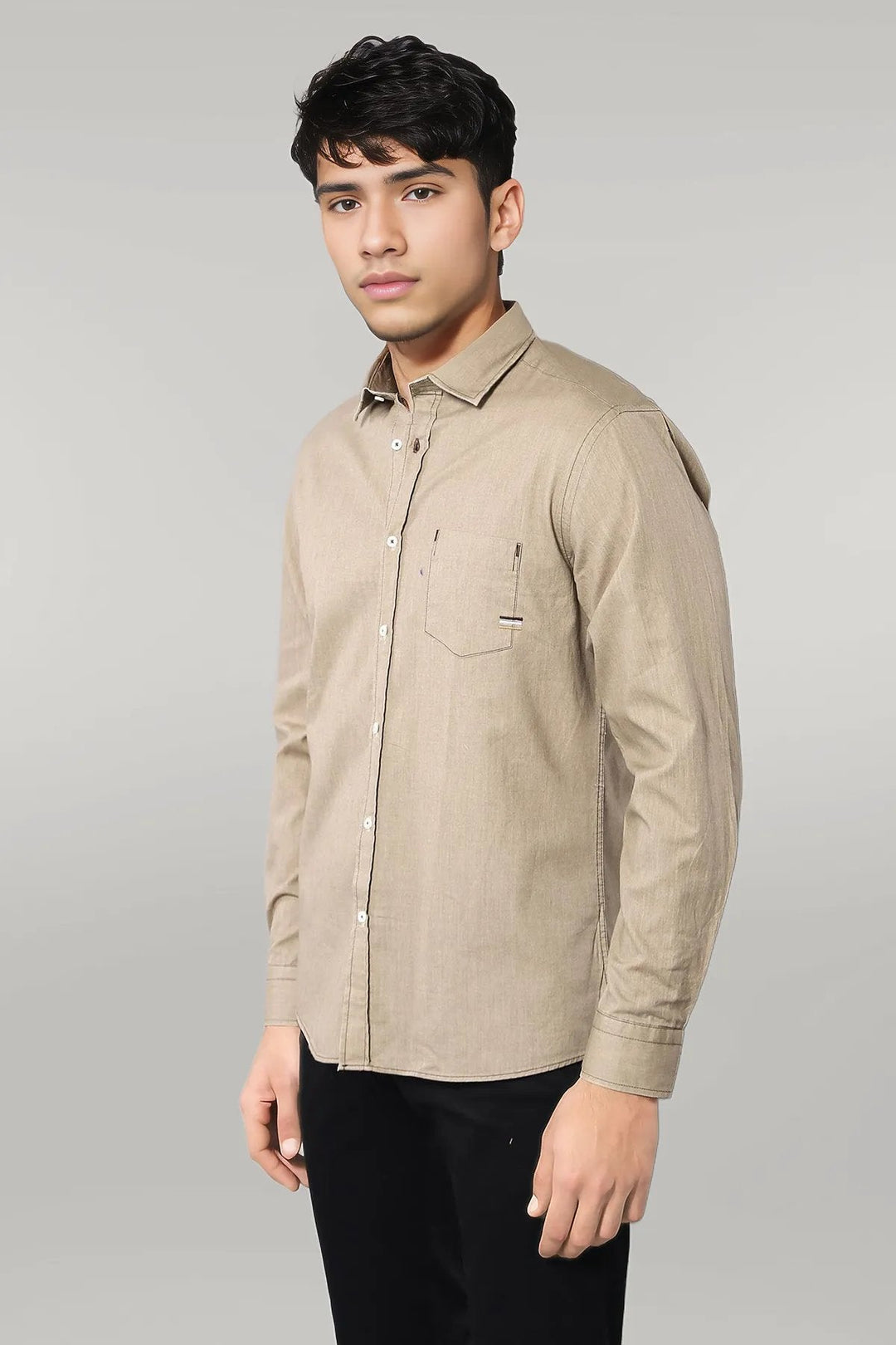 WSS Cotton Long Sleeves Beige Men Shirt  - Singen