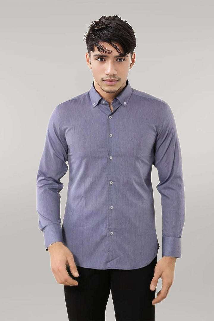 WSS Blue Plain Linen Men's Shirt  - Singen