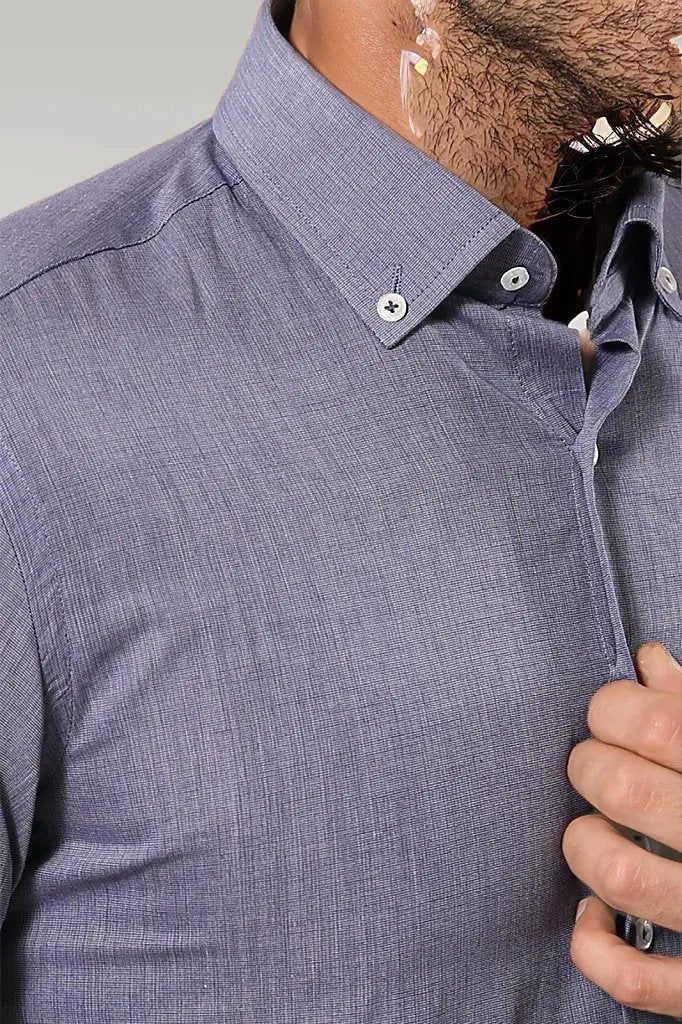 WSS Blue Plain Linen Men's Shirt  - Singen