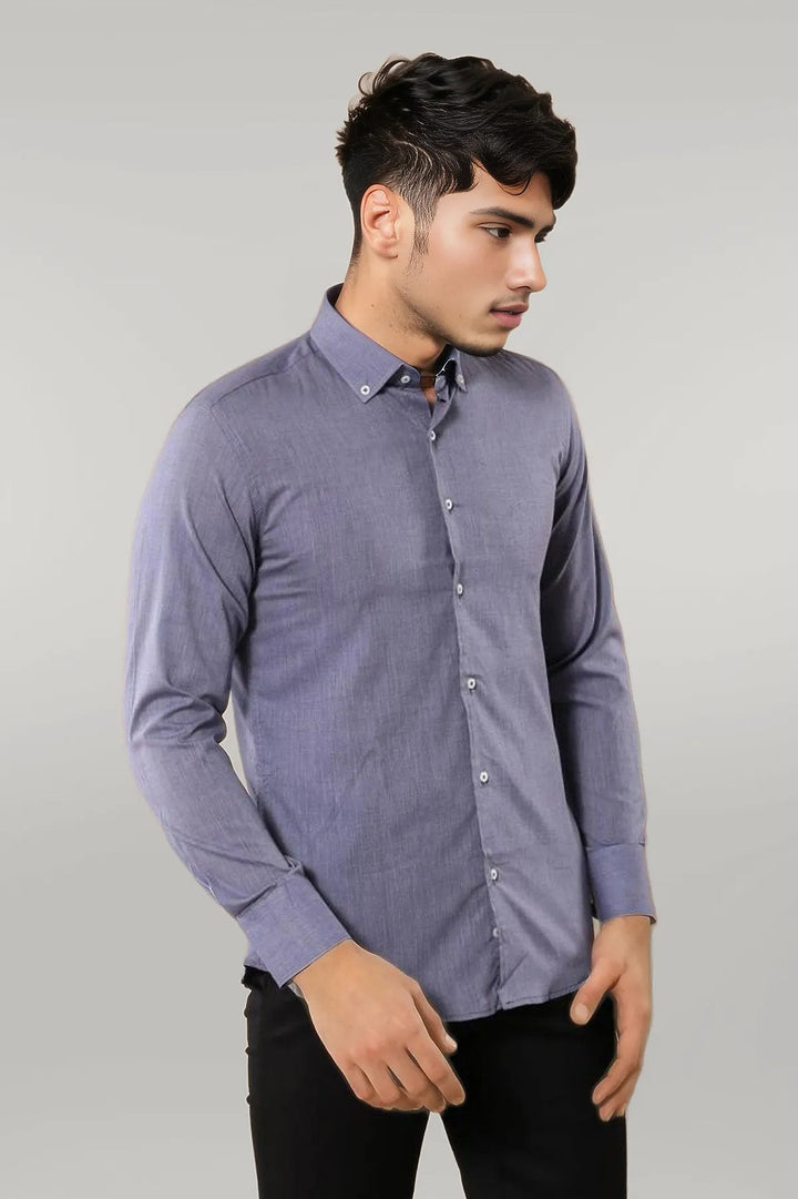 WSS Blue Plain Linen Men's Shirt  - Singen