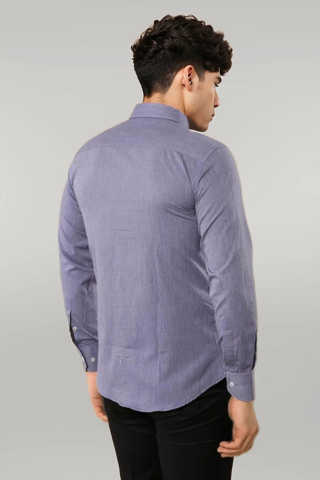 WSS Blue Plain Linen Men's Shirt  - Singen