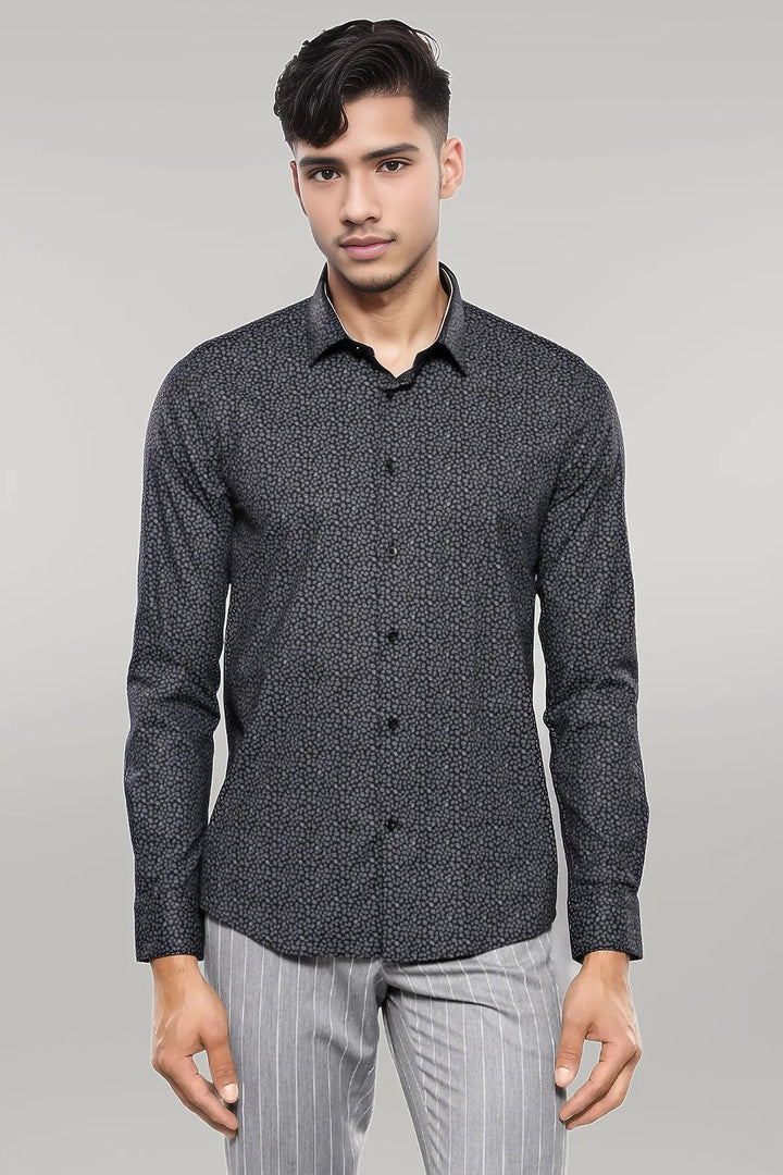 WSS Patterned Black Long Sleeve Shirt  - Singen