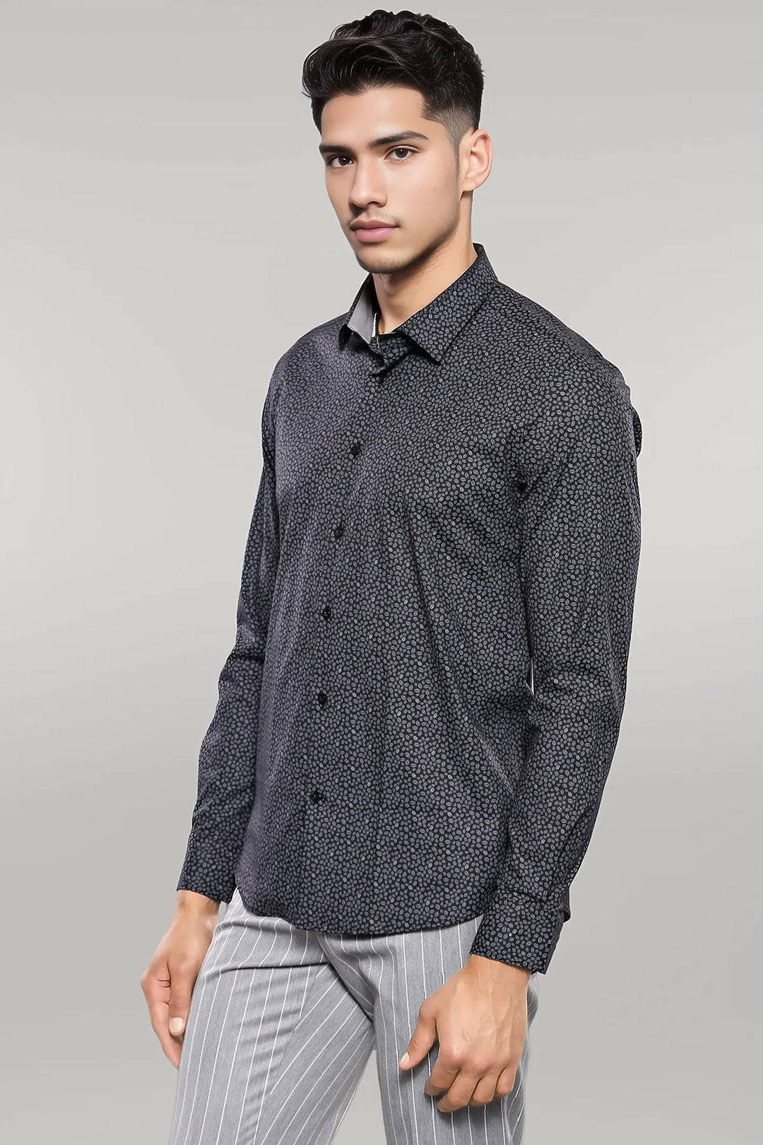 WSS Patterned Black Long Sleeve Shirt  - Singen