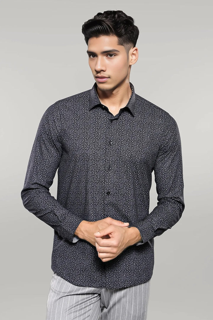 WSS Patterned Black Long Sleeve Shirt  - Singen