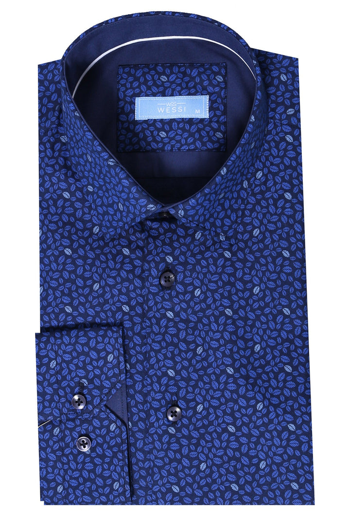 WSS Patterned Blue Long Sleeve Shirt  - Singen