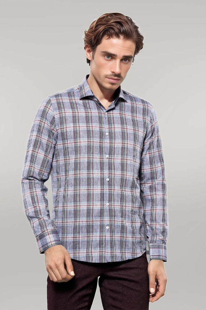 WSS Casual Blue Plaid Shirt  - Singen