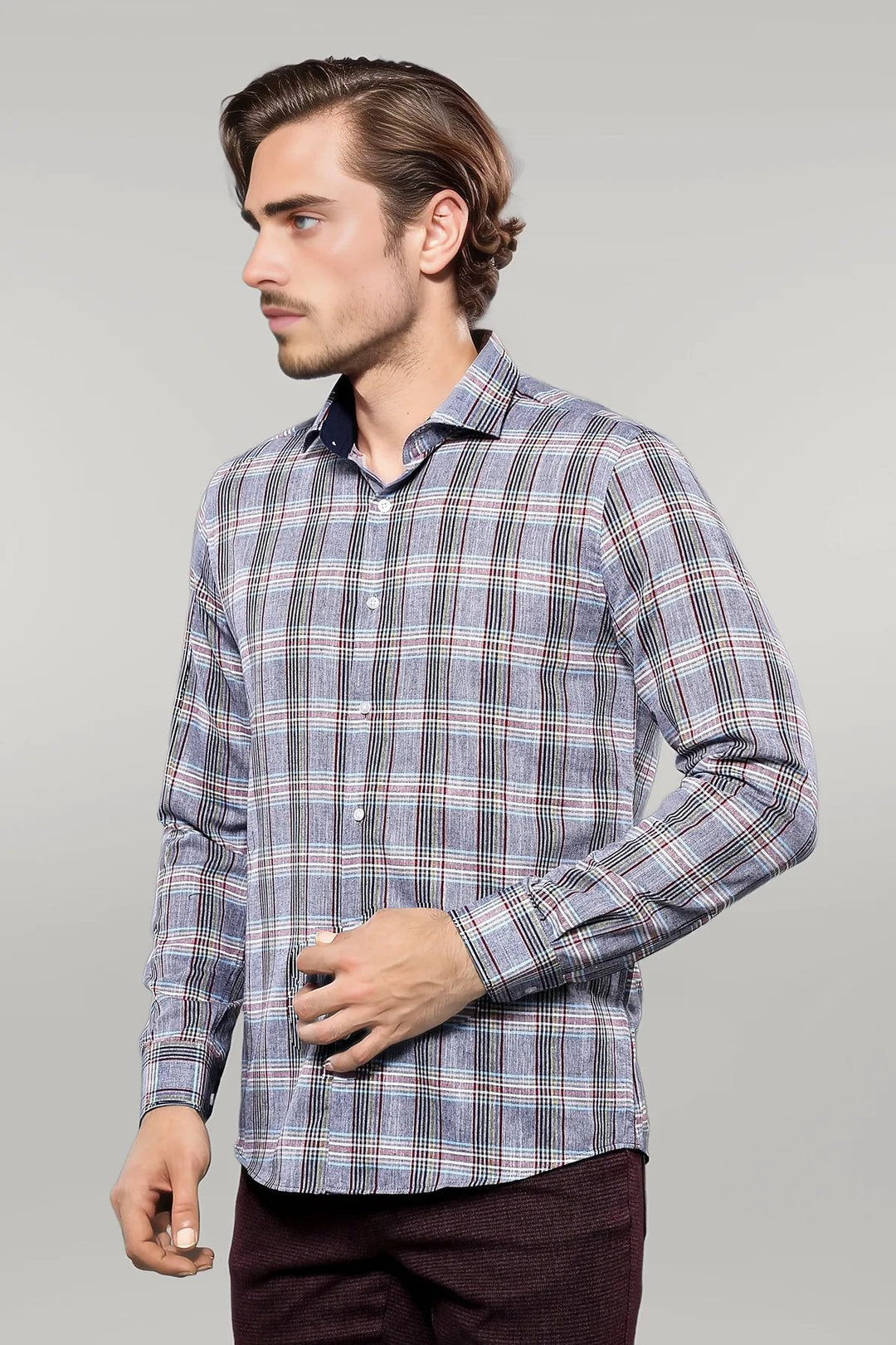 WSS Casual Blue Plaid Shirt  - Singen