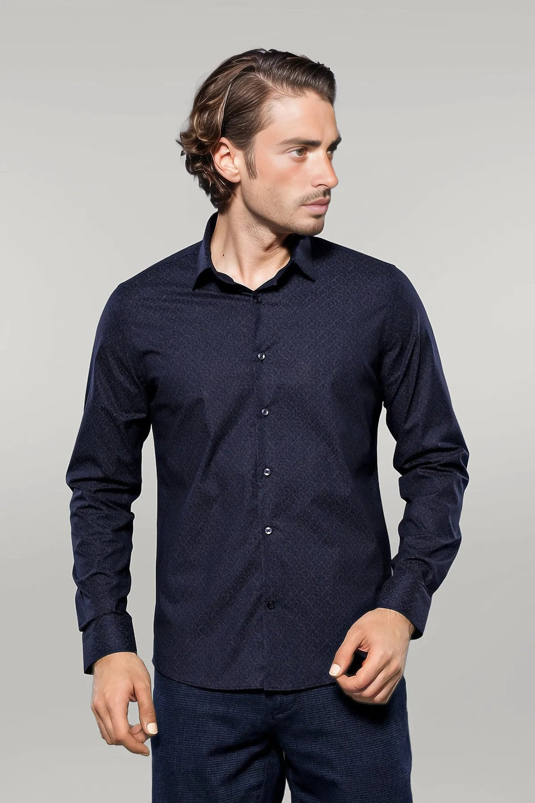 WSS Patterned Navy Blue Men's Shirt  - Singen