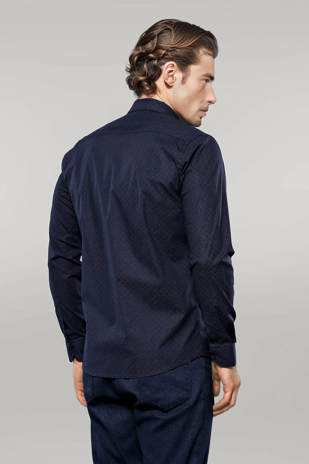 WSS Patterned Navy Blue Men's Shirt  - Singen