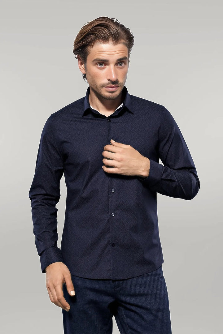 WSS Patterned Navy Blue Men's Shirt  - Singen