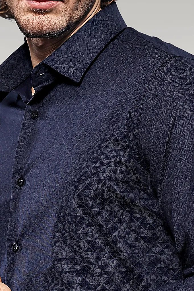 WSS Patterned Navy Blue Men's Shirt  - Singen