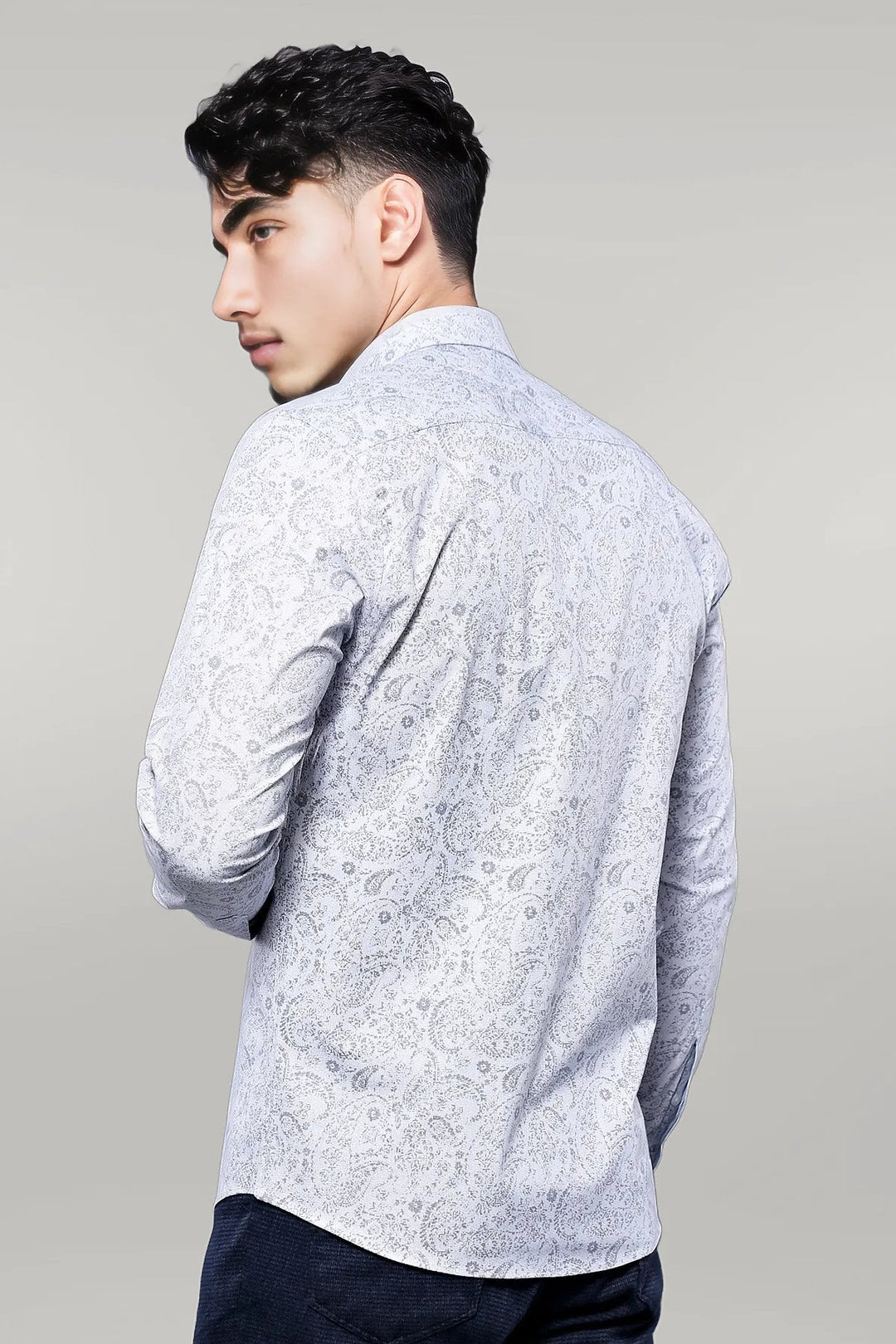 WSS Patterned Men's White Shirt  - Singen